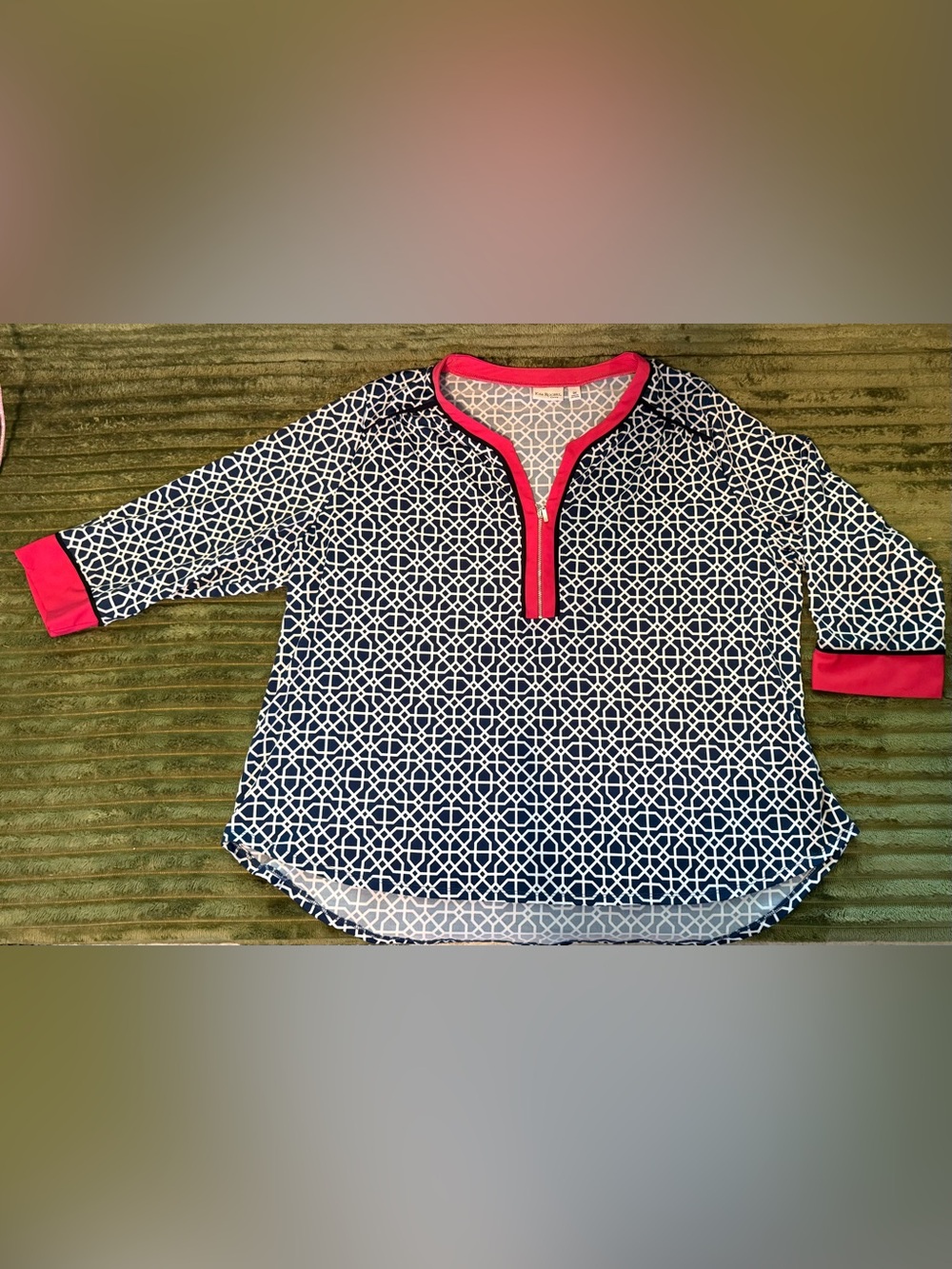 Kim Rogers Curvy 3X Navy Geometric Tunic with Pink Trim